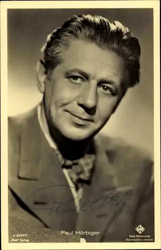 Ak Schauspieler Paul Hörbiger, Portrait, Ross Verlag A 2028/1, Autogramm