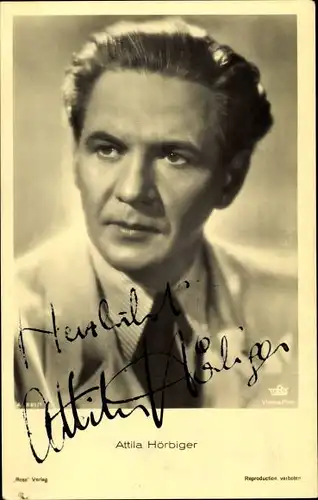 Ak Schauspieler Attila Hörbiger, Portrait, Ross Verlag, Autogramm