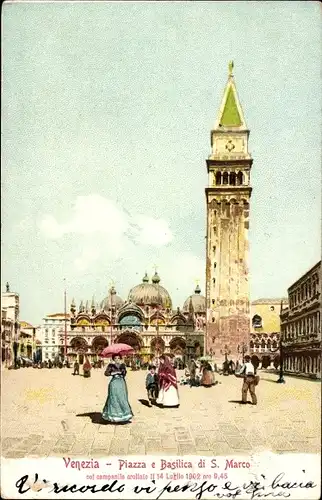 Lithographie Venedig Venedig Venetien, Piazza und Basilika S. Marco