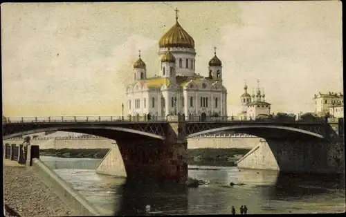 Ak Moskau Russland, Christ-Erlöser-Kathedrale, Brücke