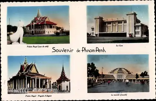 Ak Phnom Penh Kambodscha, Palais Royal, Bahnhof, Marché