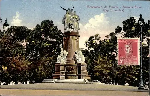 Ak Buenos Aires, Argentinien, Denkmal von Frankreich