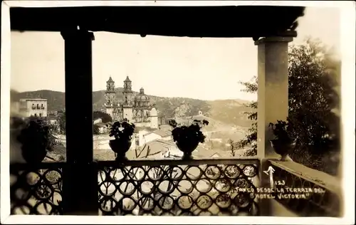 Ak Taxco Mexiko, Kathedrale, Blick vom Hotel Victoria