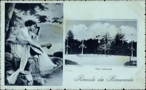 Passepartout Ak Benevento Kampanien Italien, Villa Comunale, Frau, nachdenklich