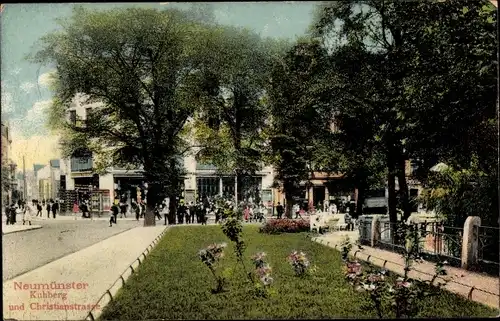 Ak Neumünster in Holstein, Kuhberg und Christianstraße, Park