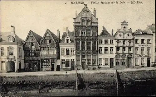 Ak Mechelen Mecheln Malines Flandern Antwerpen, Häuserreihe an der Dyle