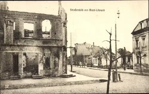 Ak Brest Litowsk, Straßenpartie, Ruine, Kriegszerstörungen, I. WK