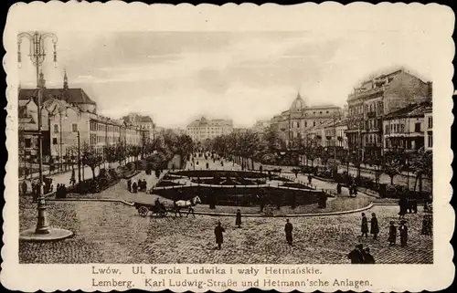 Ak Lemberg Ukraine, Karl-Ludwig-Straße, Hetmann'sche Anlagen