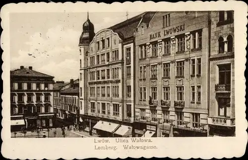 Ak Lwów Lemberg Ukraine, Walowagasse, Bank Lwowski