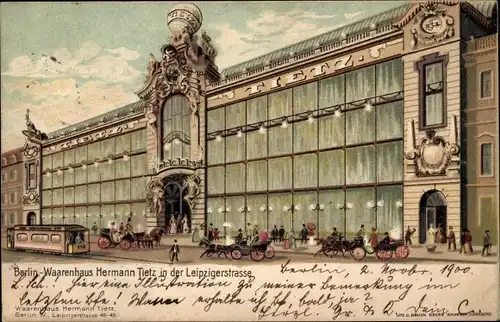 Litho Berlin Mitte, Waarenhaus Hermann Tietz, Leipziger Straße, Straßenbahn