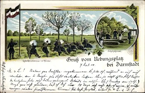 Litho Darmstadt in Hessen, Truppenübungsplatz, Schulschießen, Fahne