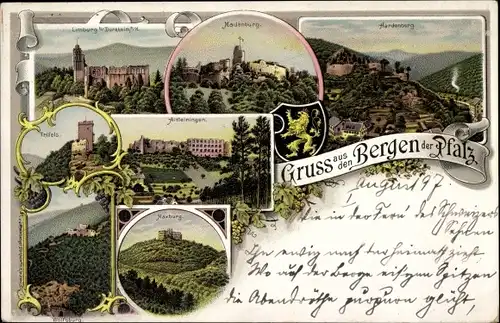 Litho Hardenburg Bad Dürkheim am Pfälzerwald, Madenburg, Limburg, Maxburg, Altleiningen, Trifels