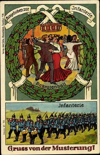 Ak Gruß von der Musterung, Ausgehoben zur Infanterie, Rekrutenball