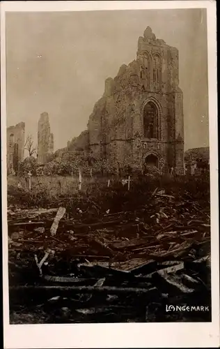 Ak Langemarck Langemark Poelkapelle Westflandern, Zerstörte Kirche, Ruine, I. WK