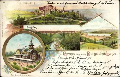 Litho Burg an der Wupper Solingen in Nordrhein Westfalen, Schloss Burg und Küppelstein, Talsperre