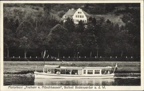 Ak Bodenwerder an der Weser, Motorboot Freiherr von Münchhausen