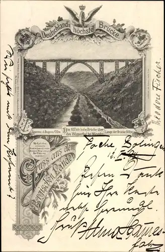 Passepartout Ak Müngsten an der Wupper Wuppertal, Kaiser Wilhelm Brücke