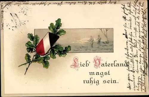 Ak Gedicht Lieb Vaterland magst ruhig sein, Eichenlaub, Wappen