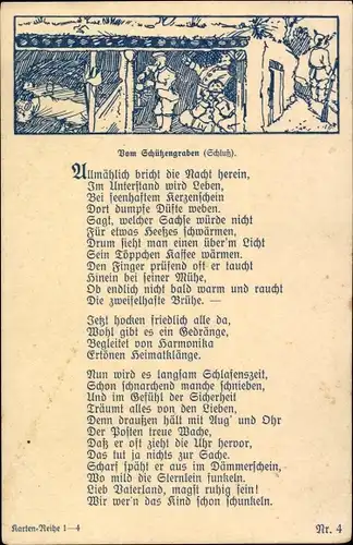 Ak Gedicht Vom Schützengraben, Soldaten, Allmählich bricht die Nacht herein...