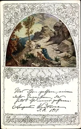 Passepartout Ak Schwestern Spende 1917, Barmherziger Samariter