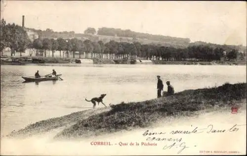 Ak Corbeil Essonne, Quail de la Pecherie, Ruderboot