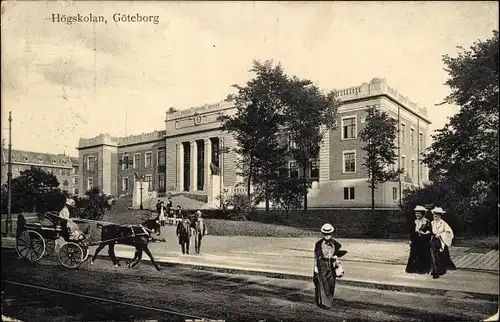 Ak Göteborg Schweden, Högskolan, Kutsche, Passanten