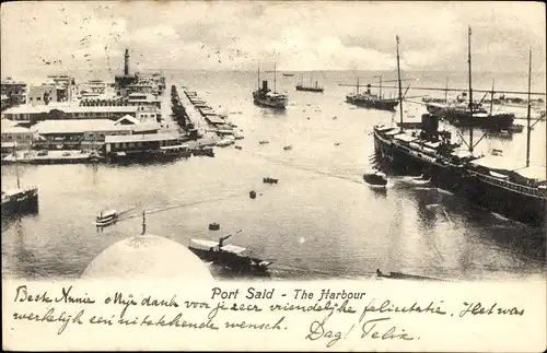 Ak Port Said Ägypten, Hafenpartie mit Light Tower, Suez Kanal