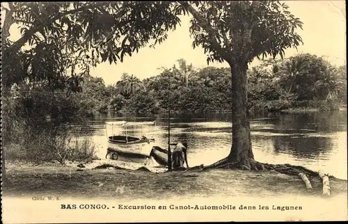 Ak RD Congo Zaire, Kanu-Motorausflug in die Lagunen