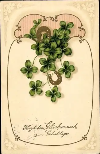Ak Glückwunsch Geburtstag, Glücksklee, Hufeisen