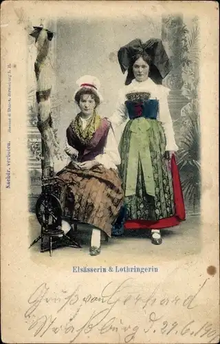 Ak Elsässerin und Lothringerin, Spinnrad