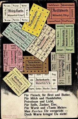 Ak Milchkarte, Butterkarte, Fleischkarte, Seifenkarte, Eierkarte, Wurstkarte, I. WK