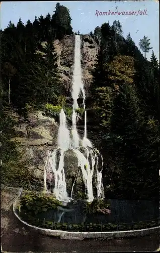 Ak Oker Goslar am Harz, Hotel Romkerhalle, Romkerwasserfall