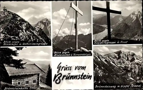 Ak Oberaudorf in Oberbayern, Brünnstein, Zugspitzgruppe, Brünnsteinhütte, Gipfelkreuz