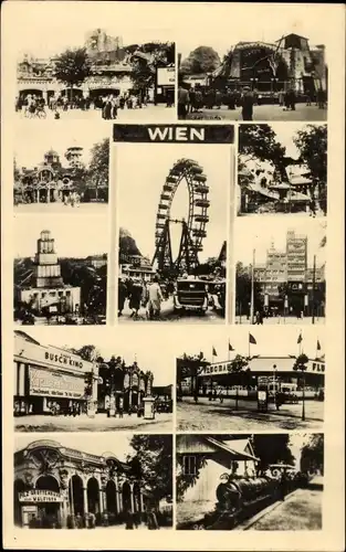 Ak Wien 2 Leopoldstadt, Prater, Risenrad, Busch Kino, Eisenbahn