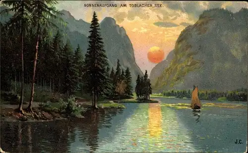 Künstler Ak Kämmerer, Toblach Dobbiaco Südtirol, Sonnenaufgang am Toblacher See