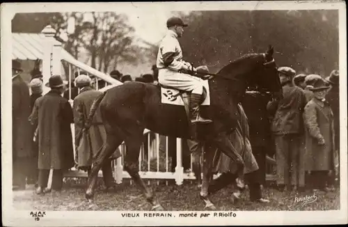 Ak Jockey auf einem Rennpferd, Vieux Refrain, P. Riolfo