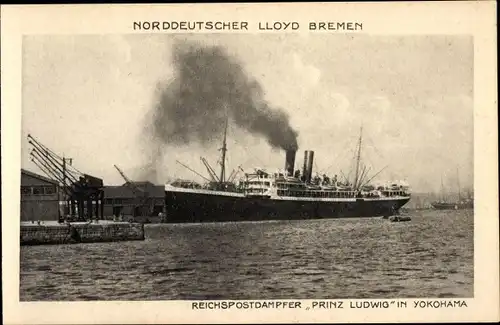 Ak Yokohama Präf. Kanagawa Japan, Norddeutscher Lloyd Bremen, Dampfer Prinz Ludwig