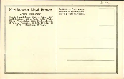 Ak Friedrich Wilhelmshafen Madang, Dampfer Prinz Waldemar, Norddeutscher Lloyd Bremen