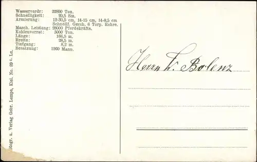 Ak Deutsches Kriegsschiff, SMS Helgoland, Linienschiff