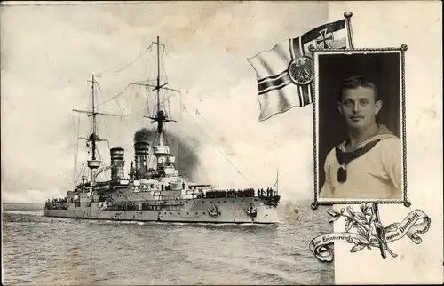 Ak Deutsches Kriegsschiff, SMS Westfalen, Großlinienschiff, Seemann, Portrait