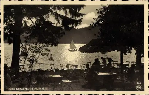 Ak Titisee Neustadt im Breisgau Hochschwarzwald, Terrasse am See, Segelboot