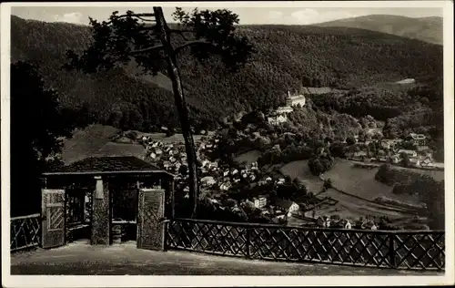 Ak Schwarzburg in Thüringen, Trippsteinblick, Schloss, gesehen aus dem Trippsteinhäuschen