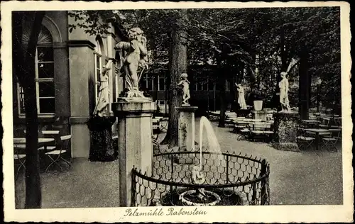 Ak Rabenstein Chemnitz in Sachsen, Pelzmühle, Garten, Statuen, Brunnen
