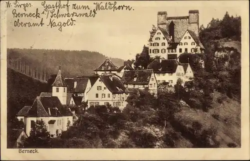 Ak Berneck Altensteig im Schwarzwald, Teilansicht, Gasthof zum Waldhorn