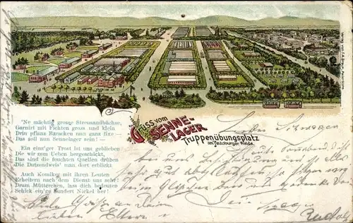 Litho Schloss Neuhaus Paderborn in Westfalen, Sennelager, Truppenübungsplatz Senne, Gedicht