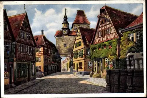 Künstler Ak Marschall, V., Rothenburg ob der Tauber, Rödergasse, Röderbogen, Markusturm