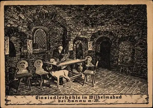 Künstler Ak Hanau am Main, Wilhelmsbad, Einsiedlerhöhle, Reh