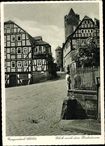 Ak Schlitz in Hessen, Hinterturm, Fachwerkhäuser