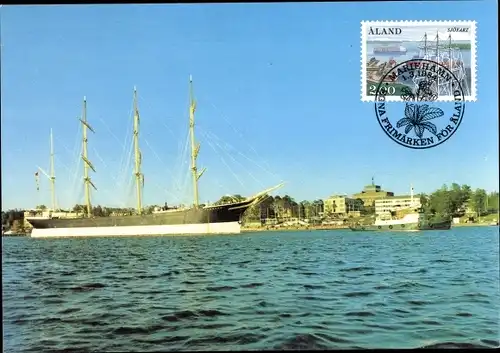 Briefmarken Ak Mariehamn Åland Finnland, Hafen, Segelschiff, Briefmarke Seefahrt, Stempel 1984