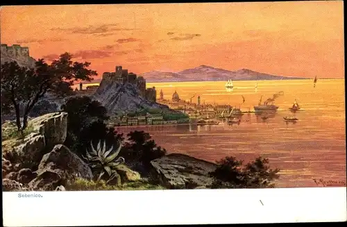 Künstler Ak Perlberg F., Sebenico Kroatien, Berge, Küste